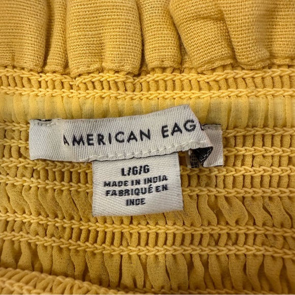 American Eagle Smocked Ruffle Mini Bodycon Dress Womens Large Yellow Linen Blend - Picture 7 of 8